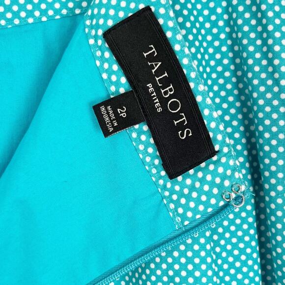 Talbots Womens Skirt Polka Dot Pleats A Line Fit Flare Swing Turquoise White 90s - Picture 4 of 5